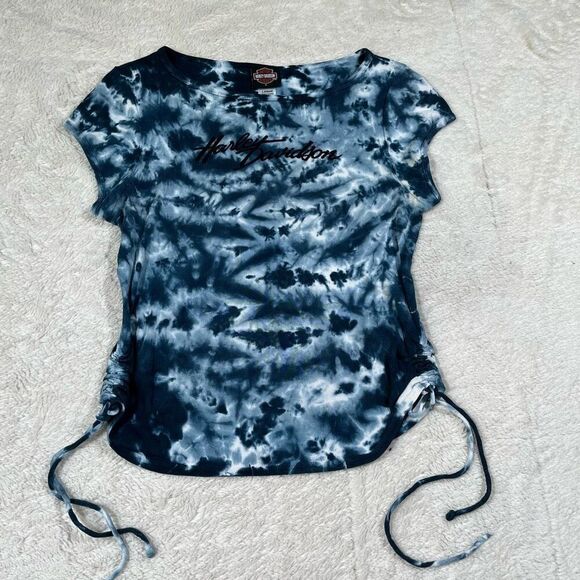 Vintage Y2K Harley Davidson Tye Dye Women’s Cinched Sides Tee T Shirt - Picture 1 of 6